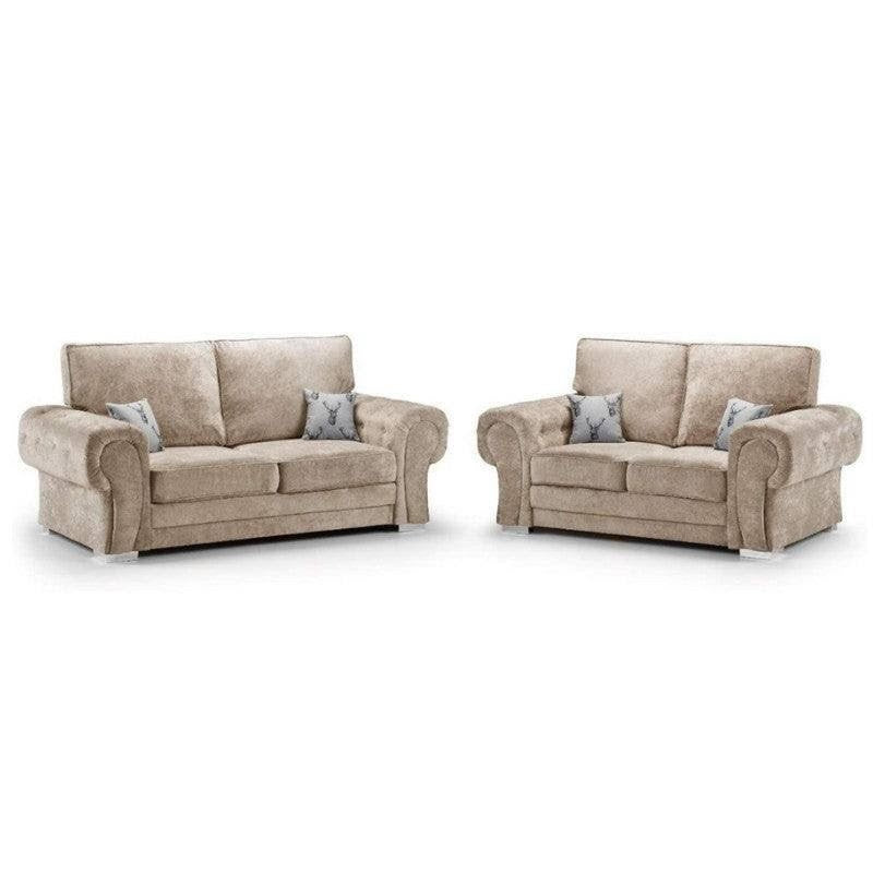 Chingford Full Back 3+2 Seater Sofa Set Chenille Fabric Beige