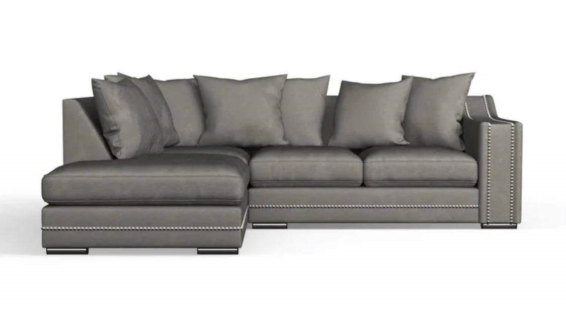 Luxury Cruise Corner - Studded Arms Left Hand Facing Corner Sofa Seal Grey