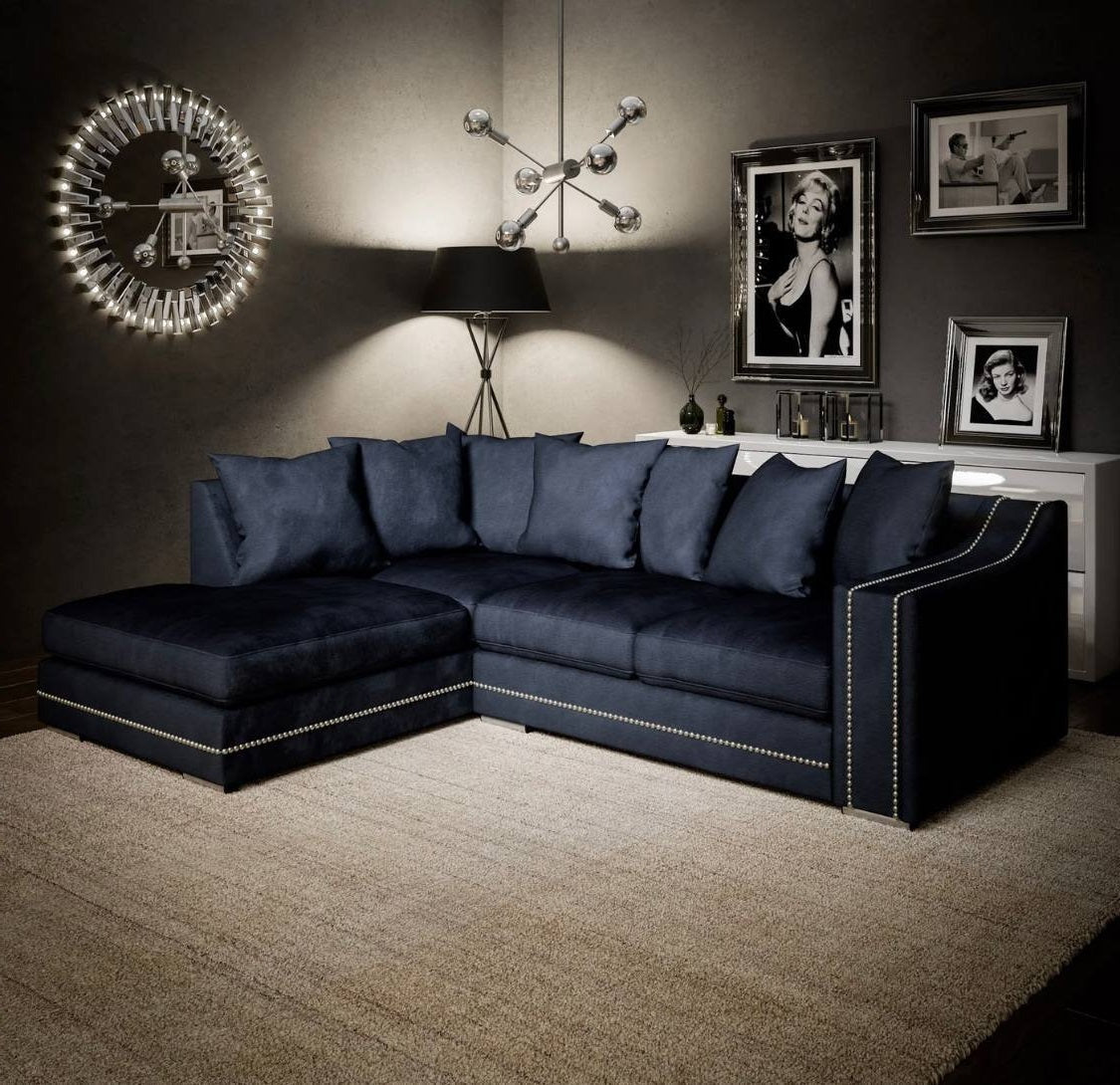 Luxury Cruise Corner - Studded Arms Left Hand Facing Corner Sofa Charcoal