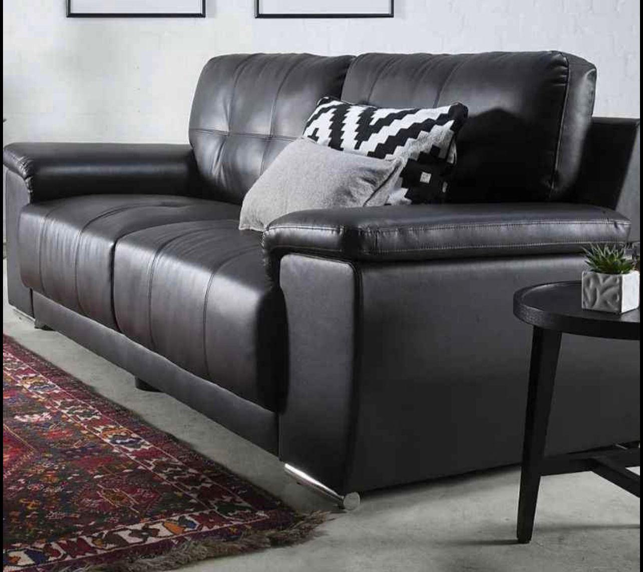 løn stå på række Ventilere Kansas Leather 3+2 Seater Sofa Set in Black – furniture786