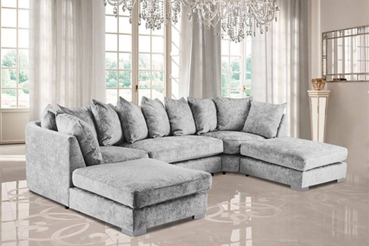 Bishop Luxe Soft Chenille U-Shape Scatter Back Sofa (Grey)