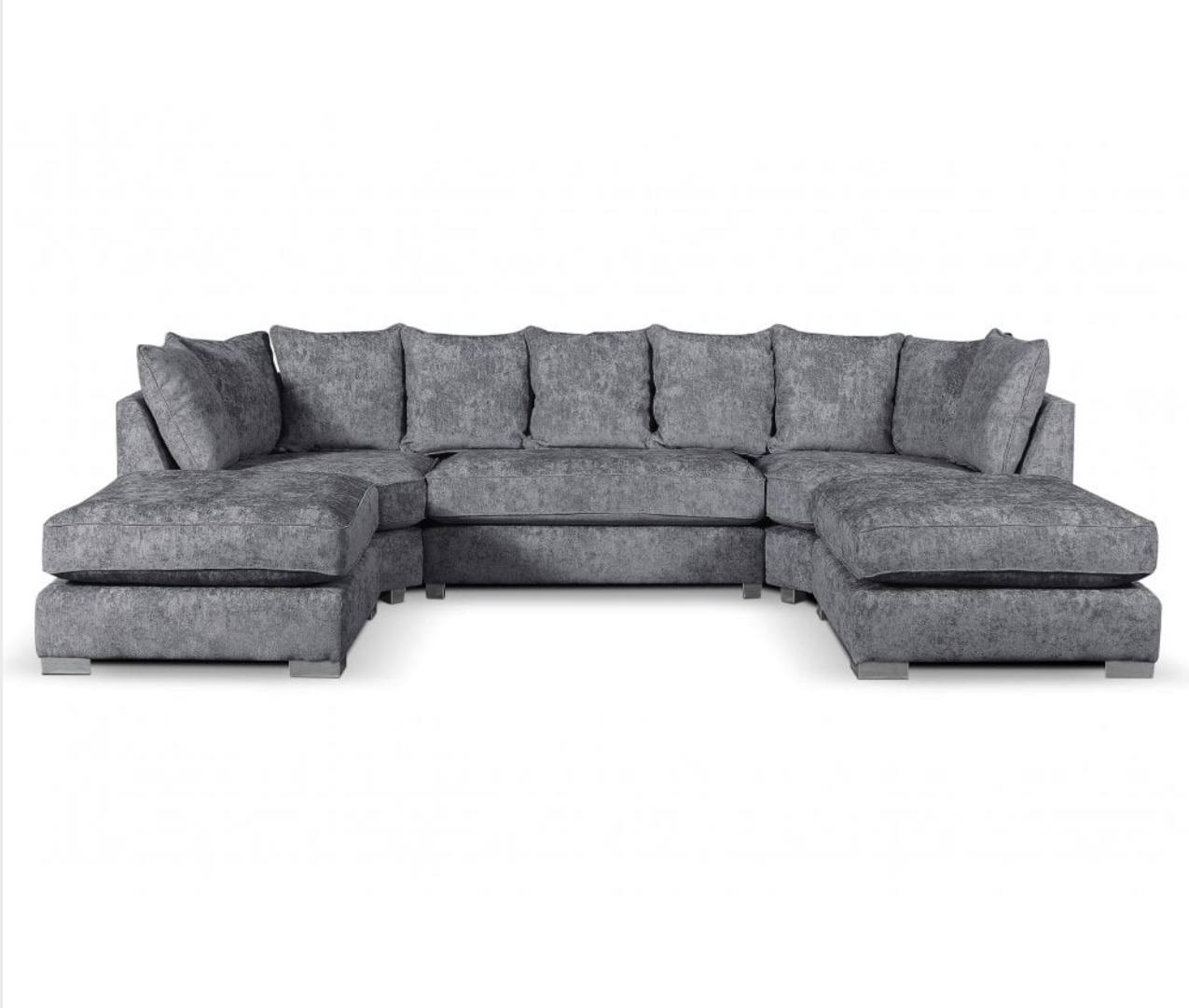 Bishop Luxe Soft Chenille U-Shape Scatter Back Sofa (Grey)