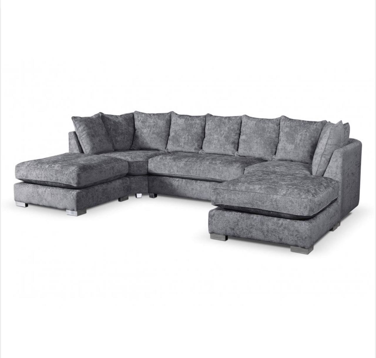 Bishop Luxe Soft Chenille U-Shape Scatter Back Sofa (Grey)