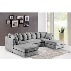 Bishop Luxe Soft Chenille U-Shape Scatter Back Sofa (Grey)